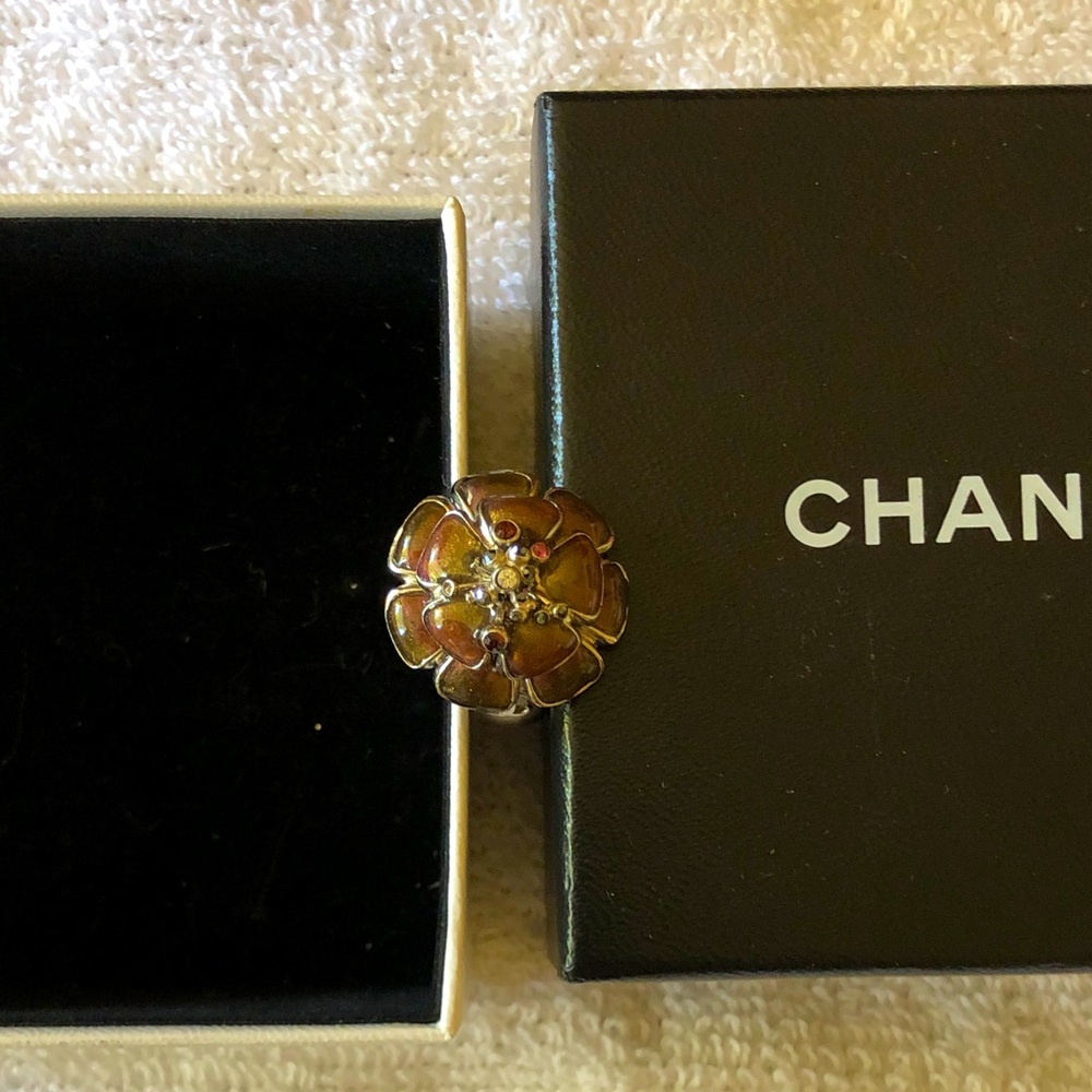 CHANEL Red Brown Floral ring 7